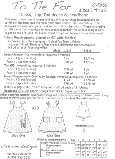 Sew Baby - To Tie For Reversible Dress, Top & Dolldress printed pattern ...